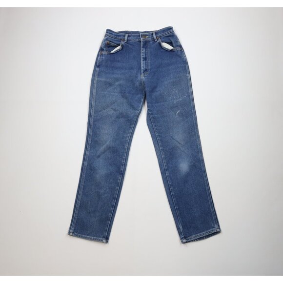 Vintage 90s Lee Womens 14 Distressed Stretch Straight Leg Denim Jeans Blue USA - Picture 1 of 16